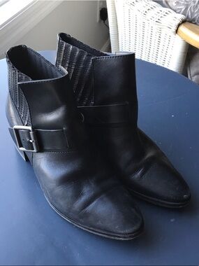 Aquatalia Black Leather Ankle Booties with Buckle